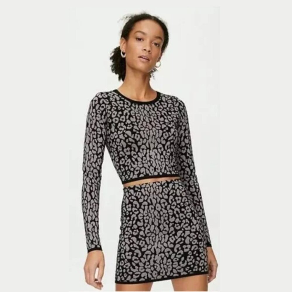 ARITZIA SUNDAY BEST Volpe Cropped Sweater Leopard Print Size S
